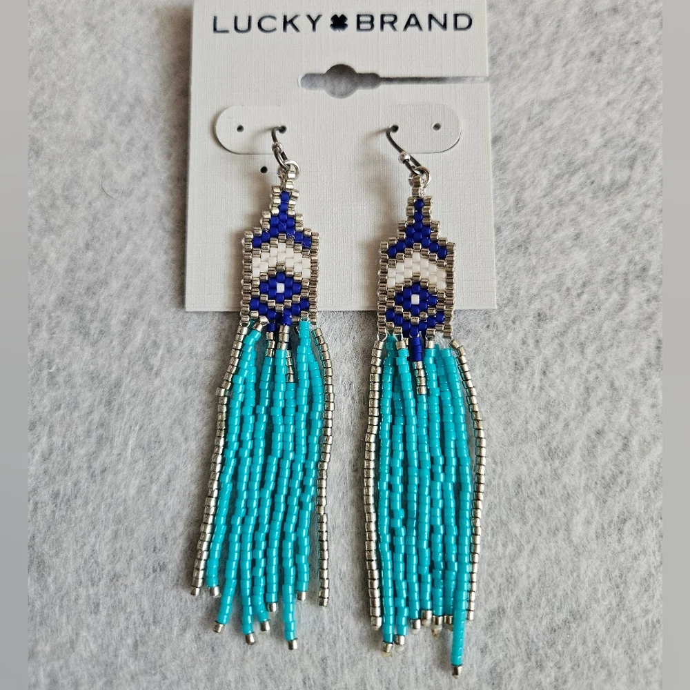 Lucky Brand Blue and Silver Beaded Earrings - Picture 1 of 8